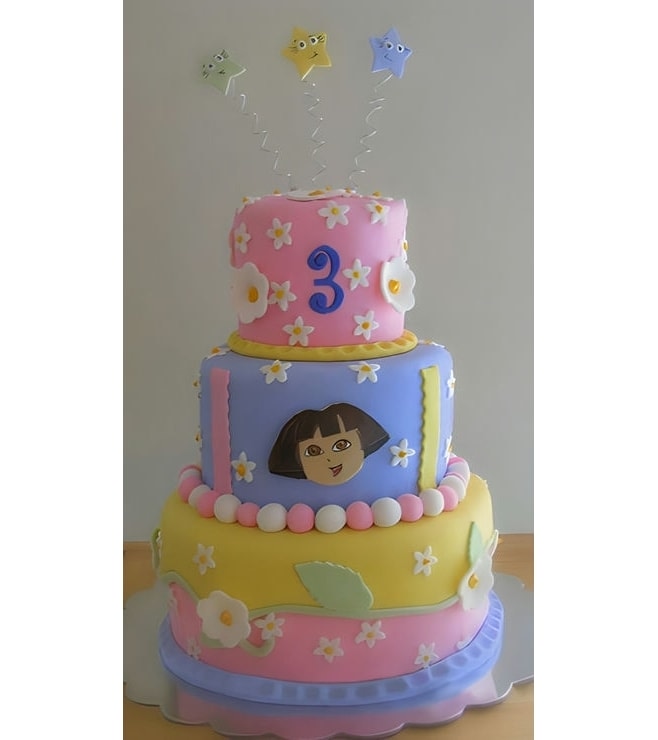 Dora the Explorer Tiered Pastel Birthday Cake, Dora Explorer Cakes