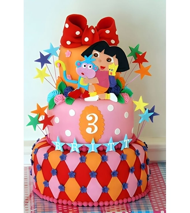 Dora and Boots Starry Bow Birthday Cake