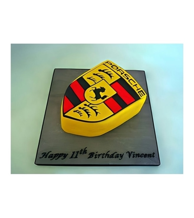 Raised Yellow Porsche Logo Cake, Car Cakes