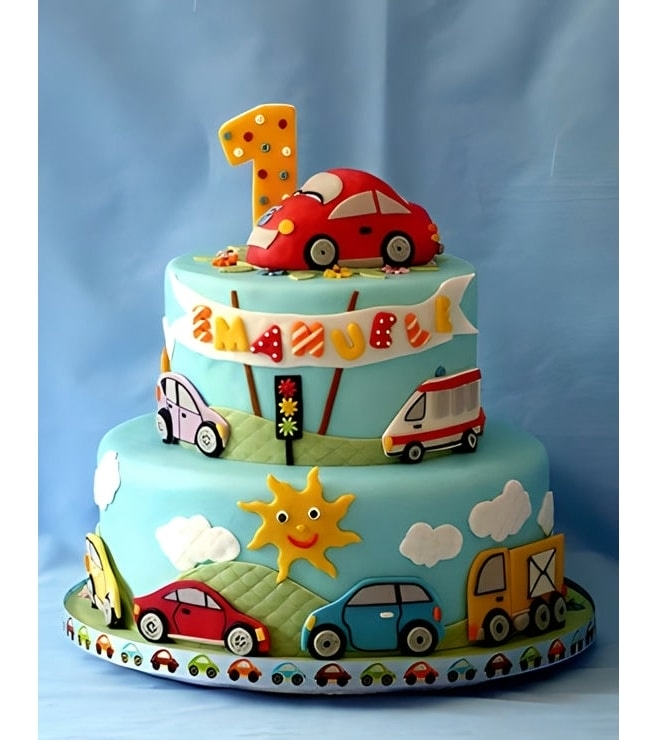 Sunshine Road Birthday Cake, Car Cakes