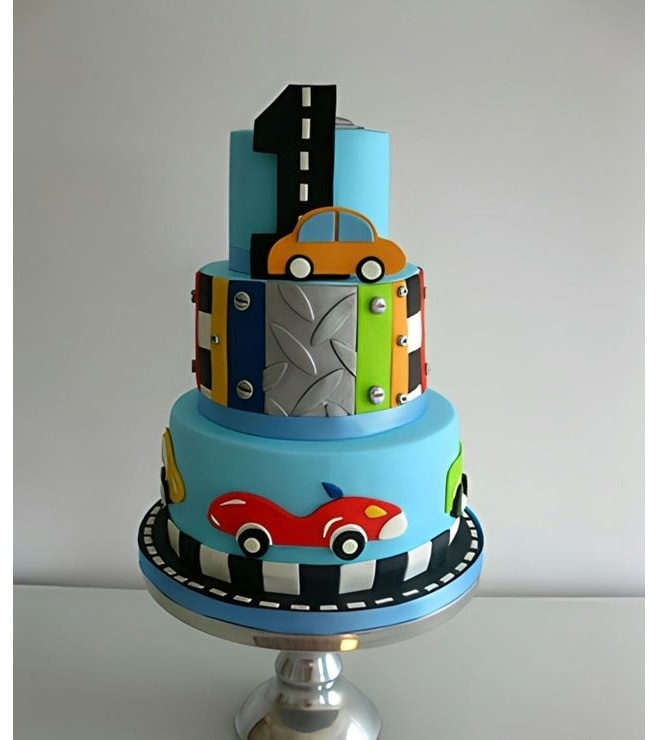 Tiered Raceway Birthday Cake, Car Cakes