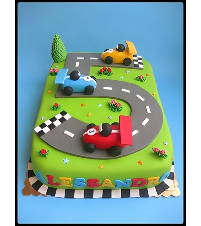 Colorful Racetrack Birthday Cake, Car Cakes