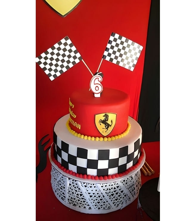 Checkered Flag Ferrari Birthday Cake, Car Cakes