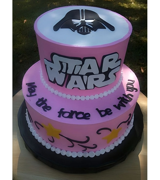 Pink Tiered Vader Star Wars Birthday Cake