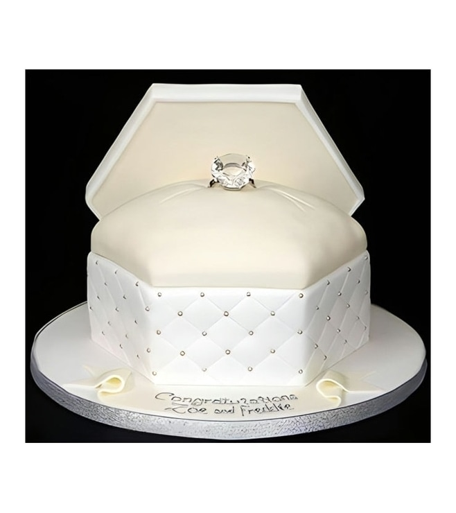 Flowing White Ringbox Cake, Engagement Cakes
