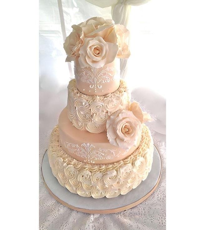 Pink Petals Wedding Cake