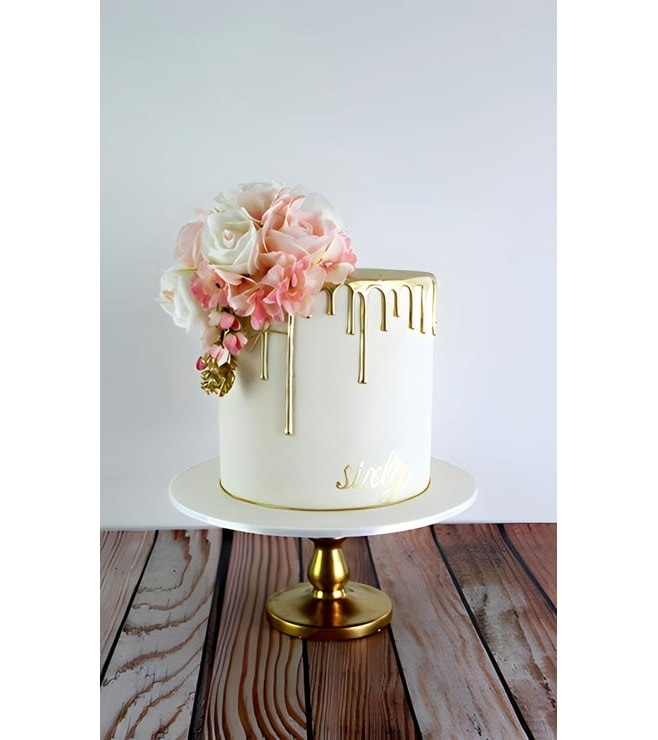 Golden Drip Floral Wedding Cake