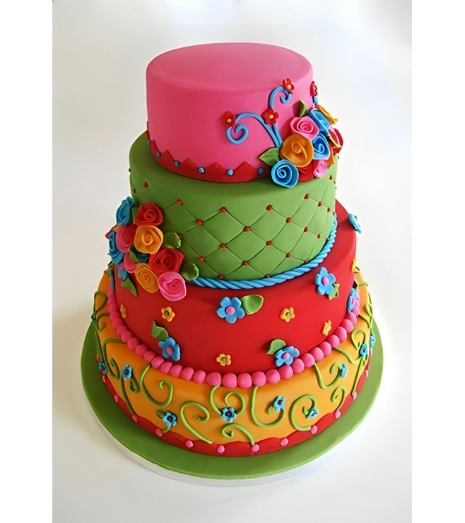 Vibrant Fiesta Wedding Cake, Rose Cakes