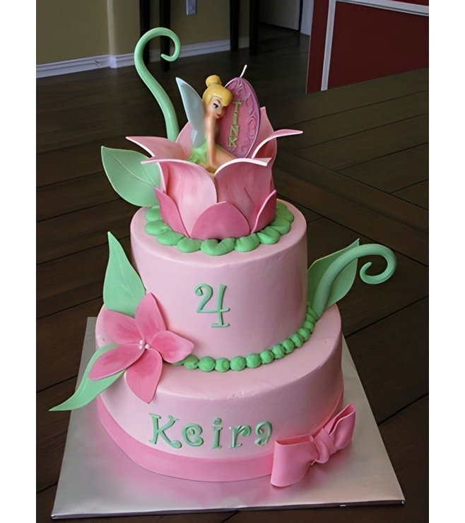Tinkerbell Pink and Green Tier Cake