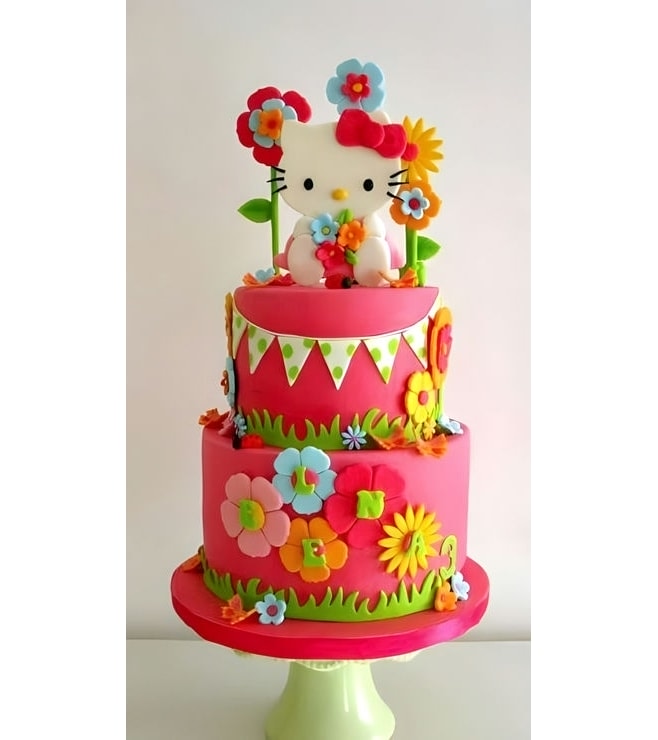 Tiered Floral Hello Kitty Cake, Cat Cakes