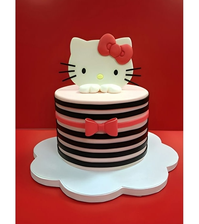 Bow Striped Hello Kitty Cake