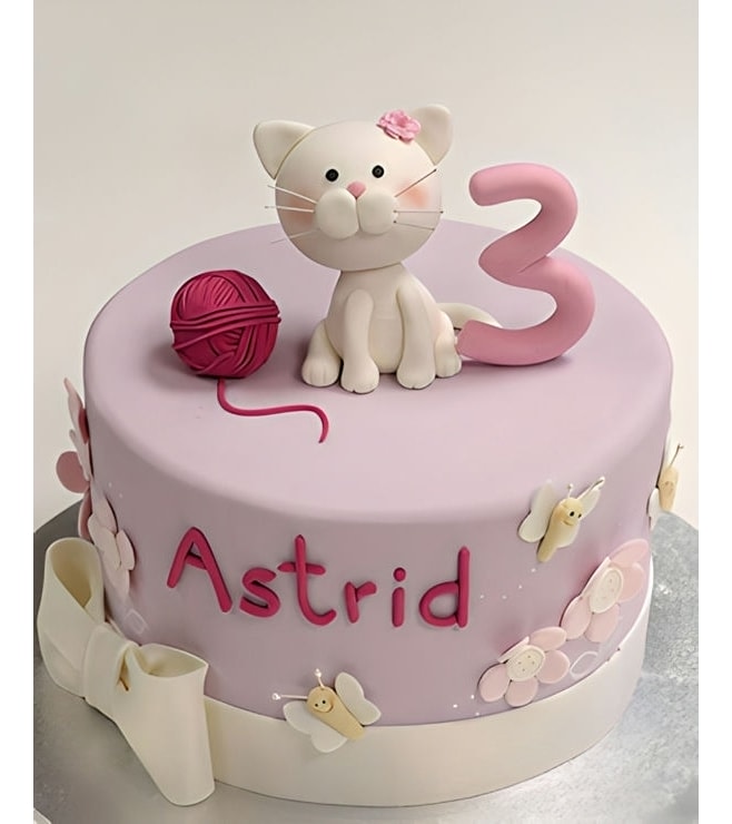 Pink Yarn Ball Cat Cake