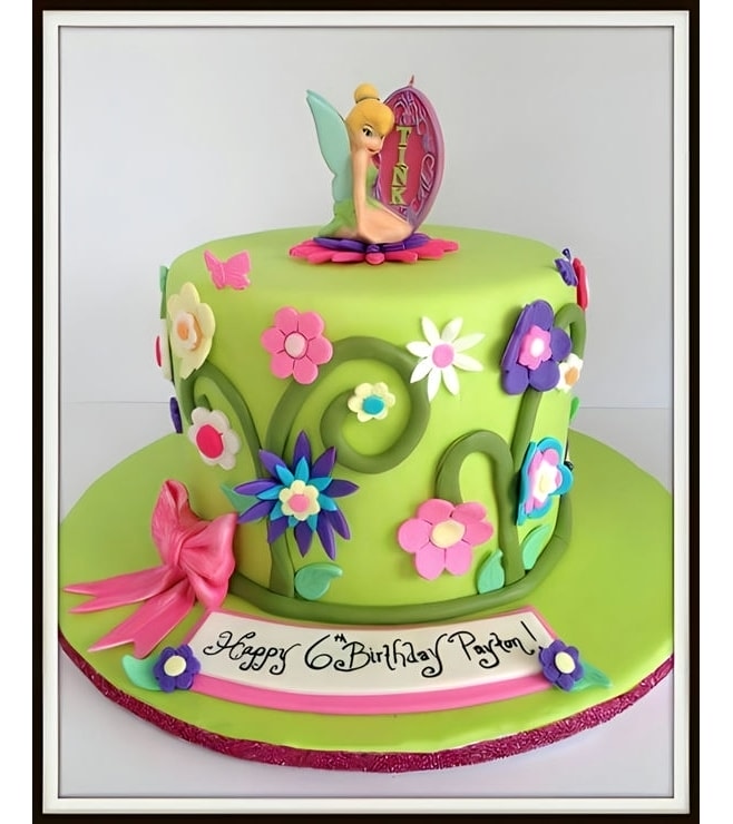 Vibrant Floral Tinkerbell Cake, Tinkerbell Cakes