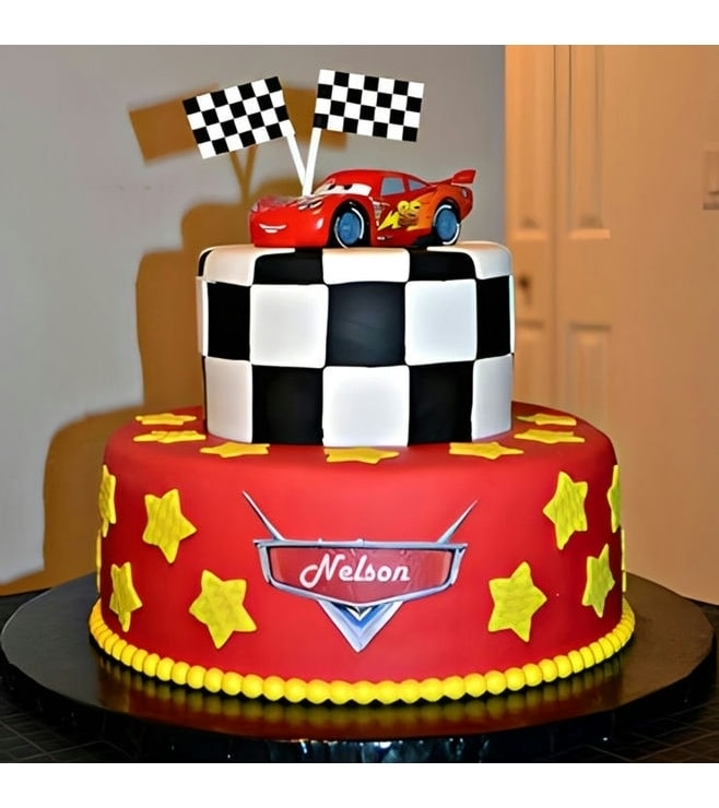 Lightning McQueen Checkered Flag Cake