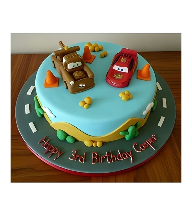 To Mater and Lightning McQueen Caution Cake