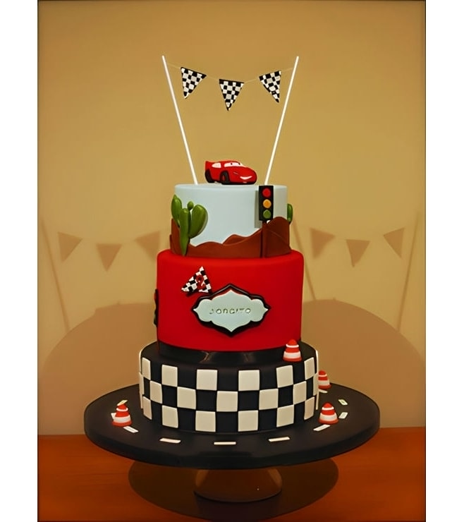 Lightning McQueen Top of the Heap Tiered Cake