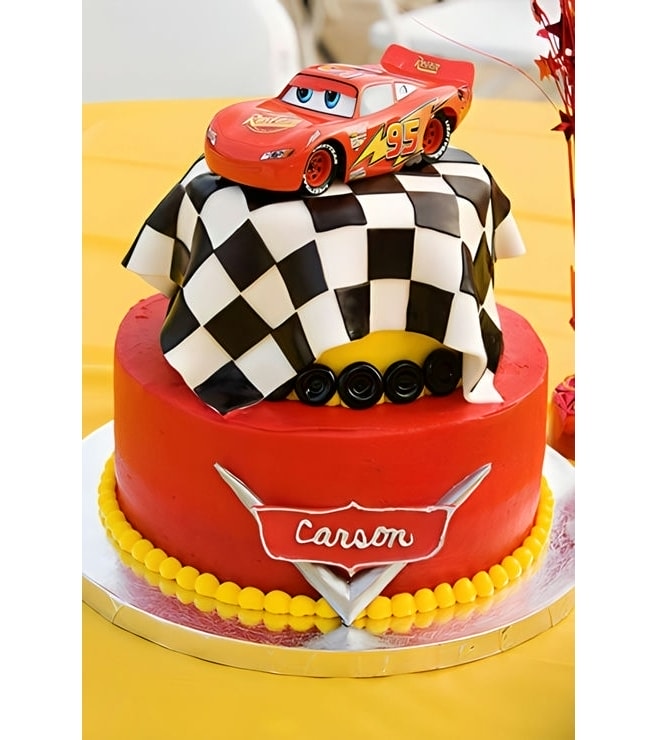 Lightning McQueen Checkered Flag Drape Cake