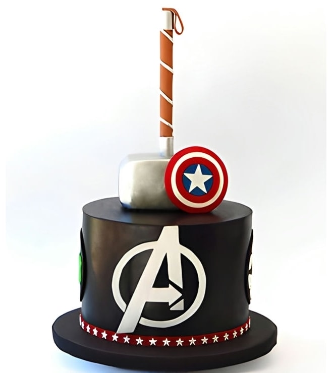 Mjolnir and Cap's Shield Avengers Cake, Superhero Cakes