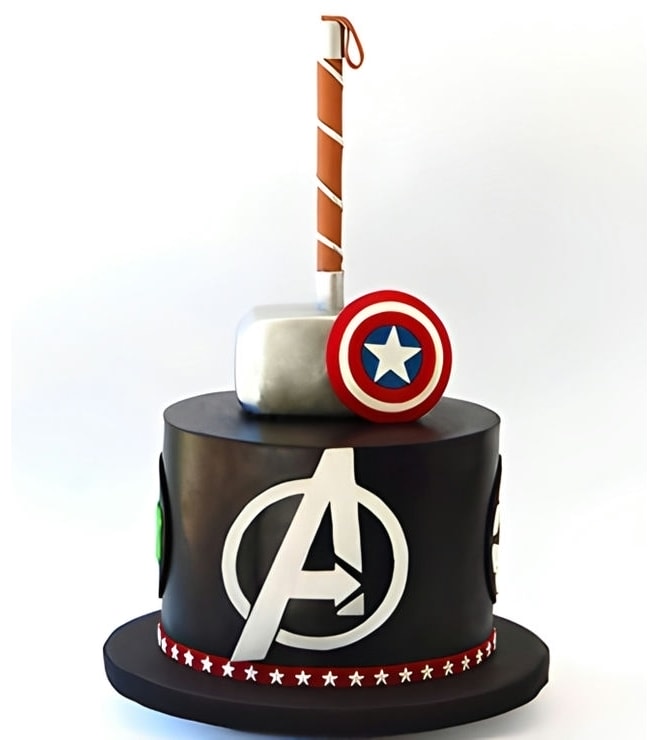 Mjolnir and Cap's Shield Avengers Cake