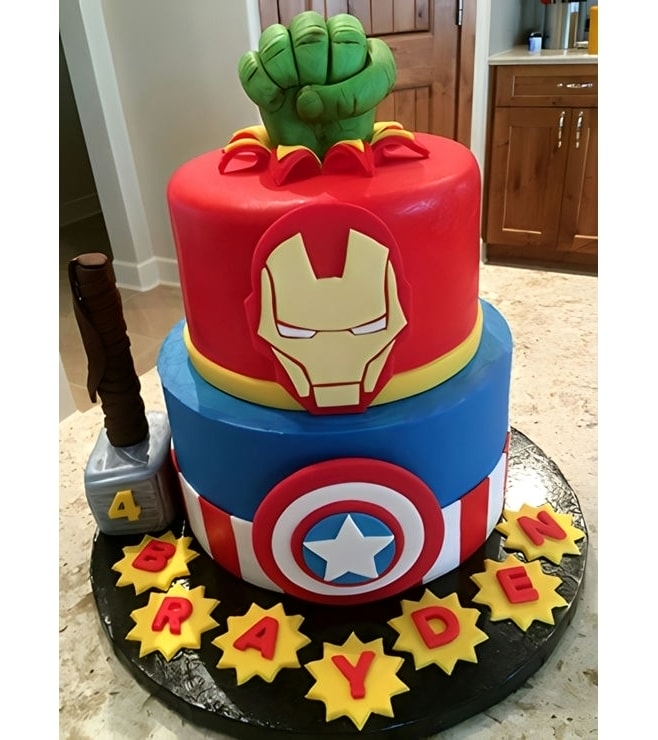 Avengers Tiered Faces Cake, Superhero Cakes