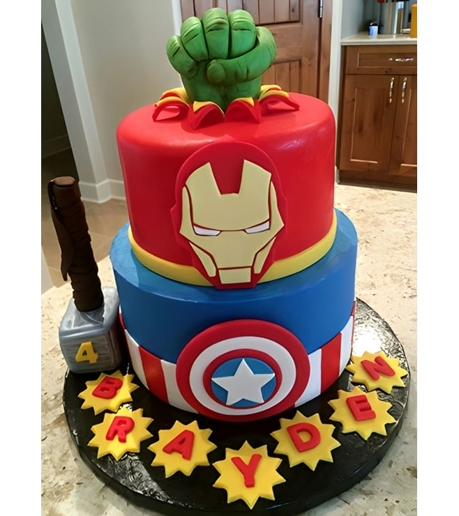 Avengers Tiered Faces Cake