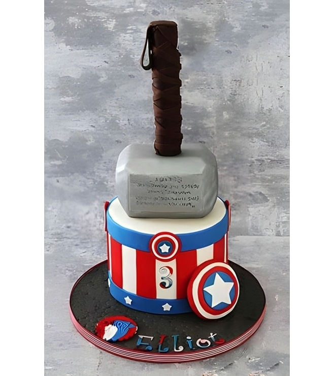 Hammer Meets Shield Avengers Cake