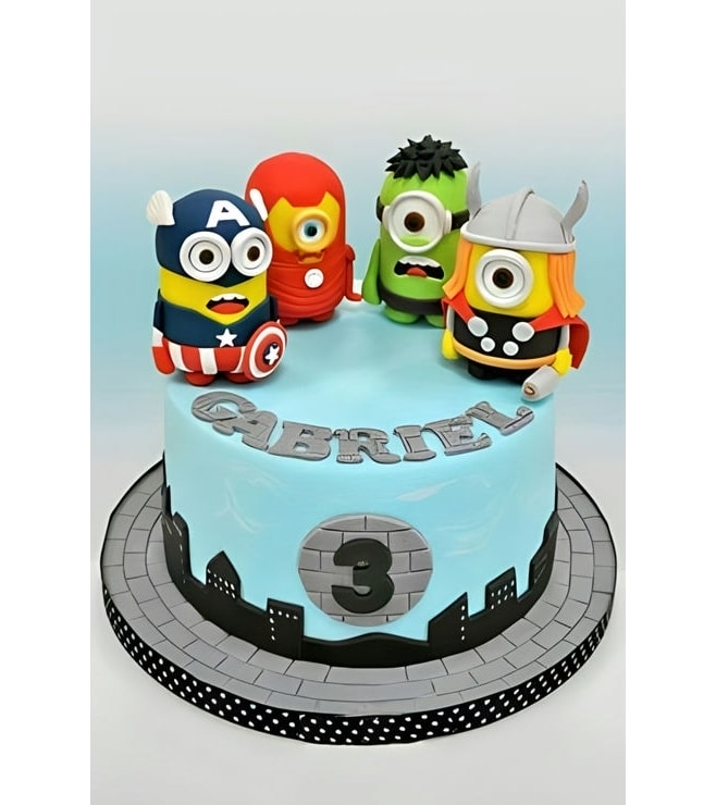 Earth's Mightiest Minions Birthday Cake, Superhero Cakes