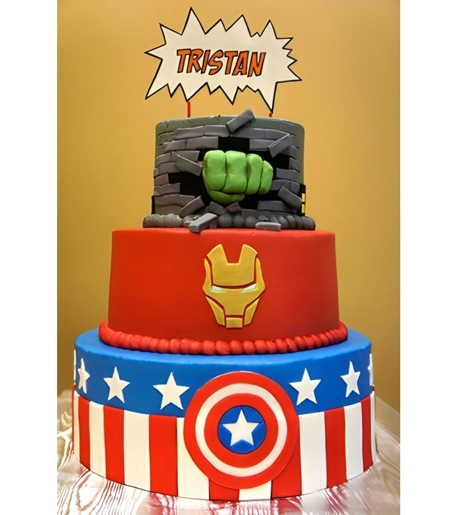 Classic Avengers Tiered Cake, Superhero Cakes