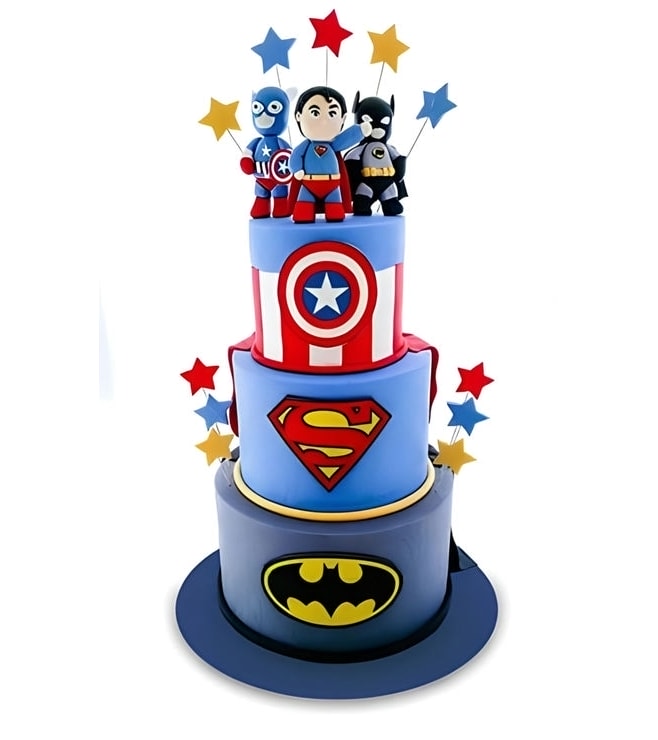 DC Meets Marvel Tiered Cake, Avengers Cakes