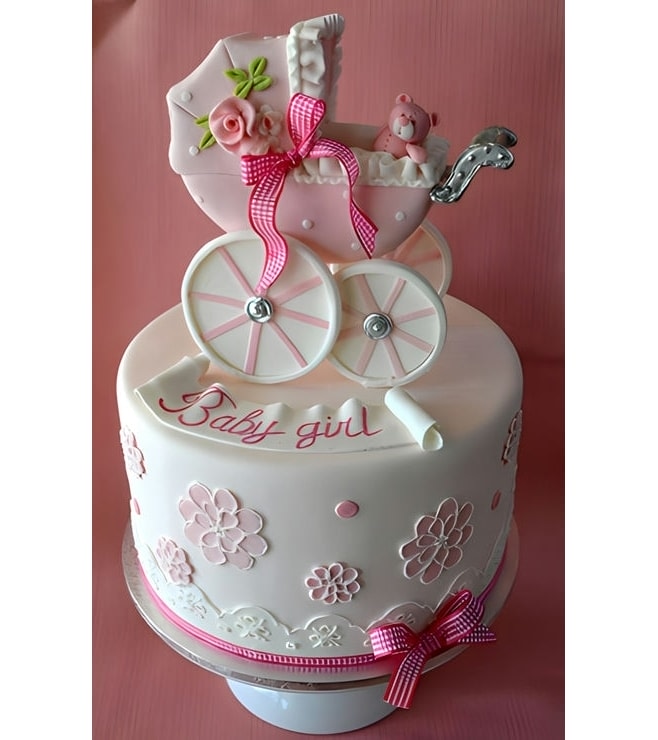 Floral Baby Pink Stroller Cake, New Baby