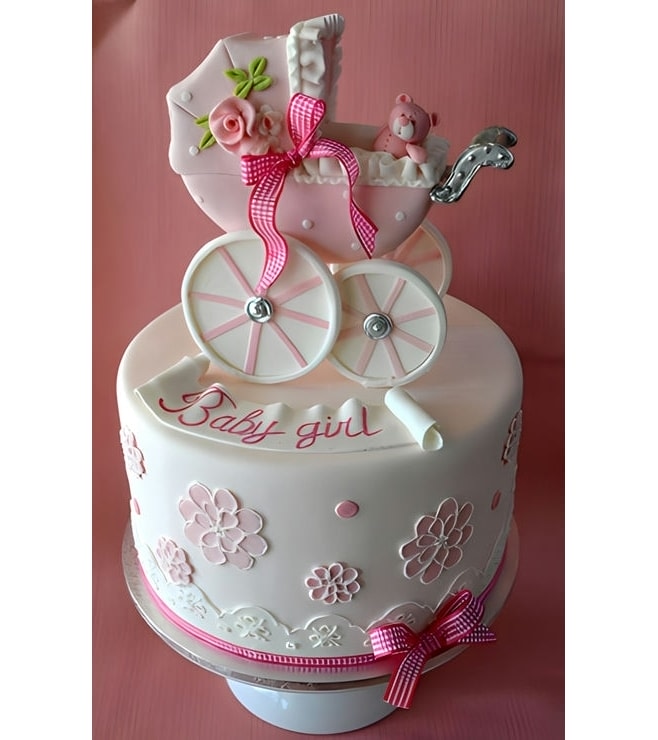 Floral Baby Pink Stroller Cake, Baby Shower Cakes