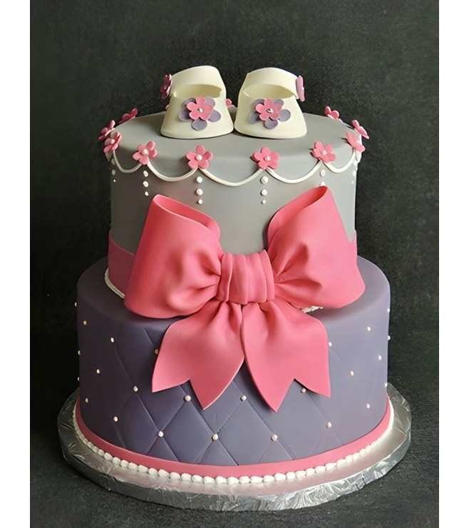 Vintage Baby Shoes & Bow Cake