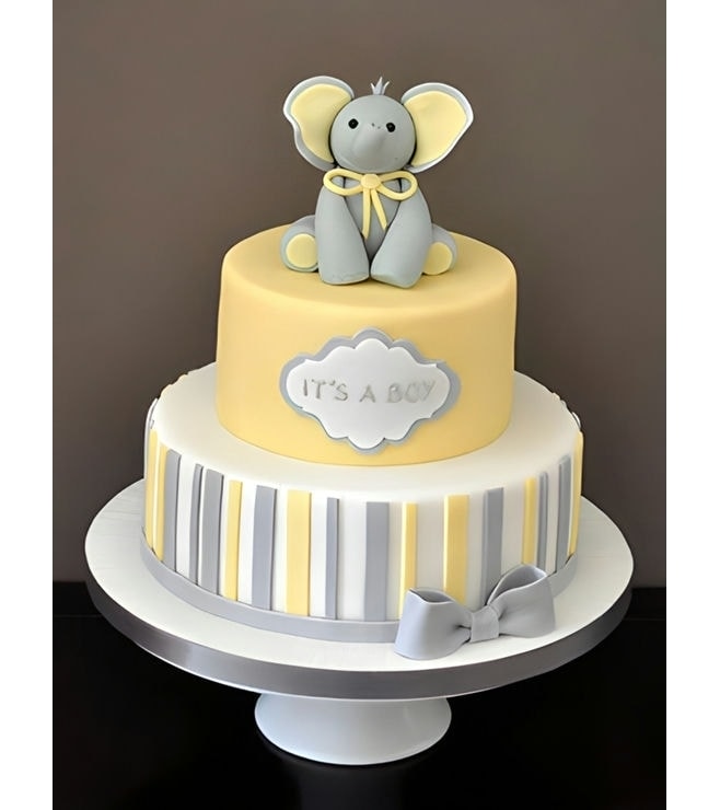 Two Tiered Baby Boy Elephant Cake, Baby Shower Cakes