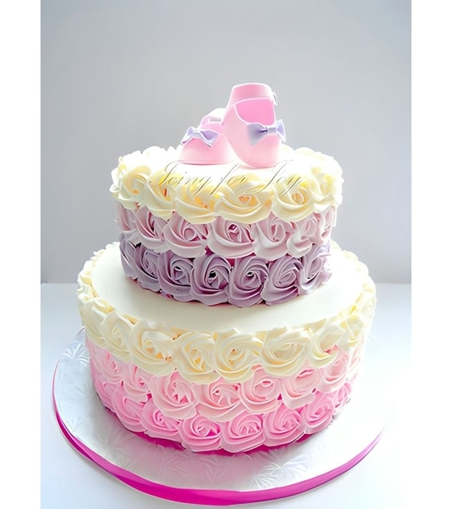 Ombre Rosette Baby Shoes Cake, New Baby