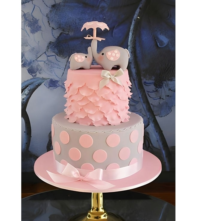 Baby Elephants on top Tiered Cake, Baby Shower Cakes