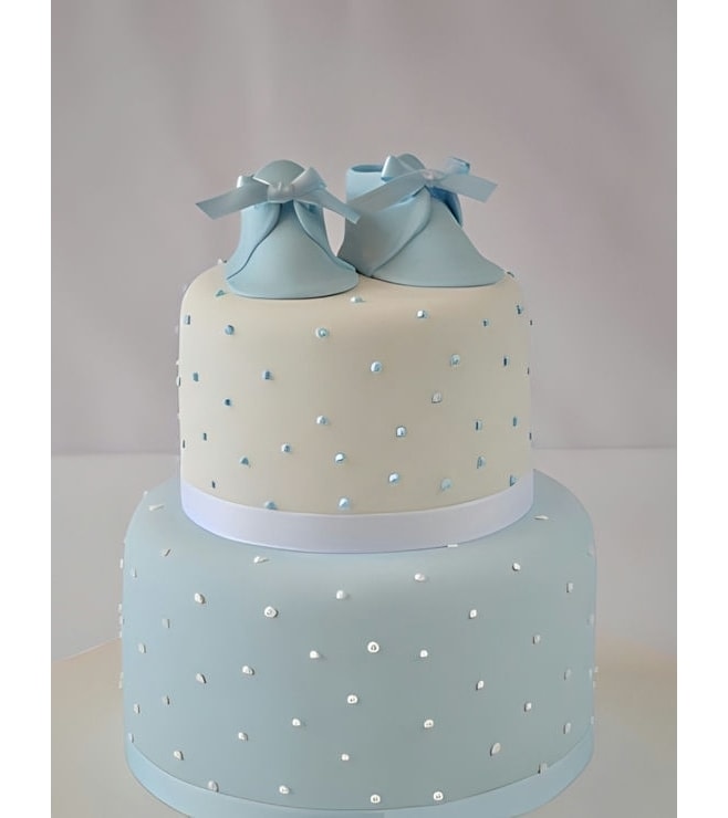 Baby Blue Slip-Ons Tiered Cake, Baby Shower Cakes