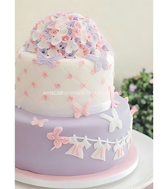 Flowers & Butterflies Baby Cake, Baby Shower Cakes