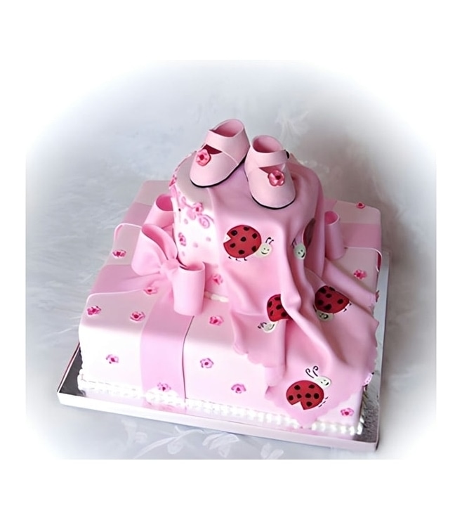 Ladybugs & Pink Floral Tiered Cake, Baby