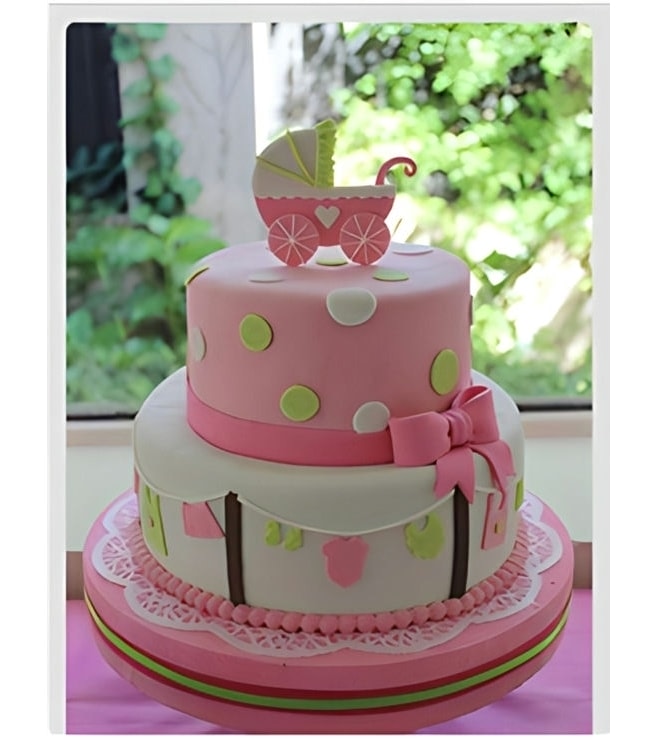 Tiered Baby Clothes & Polka Dots Stroller Cake, Baby Shower Cakes