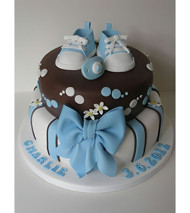 Baby Blue Shoes & Bow Cake, Baby Shower Cakes