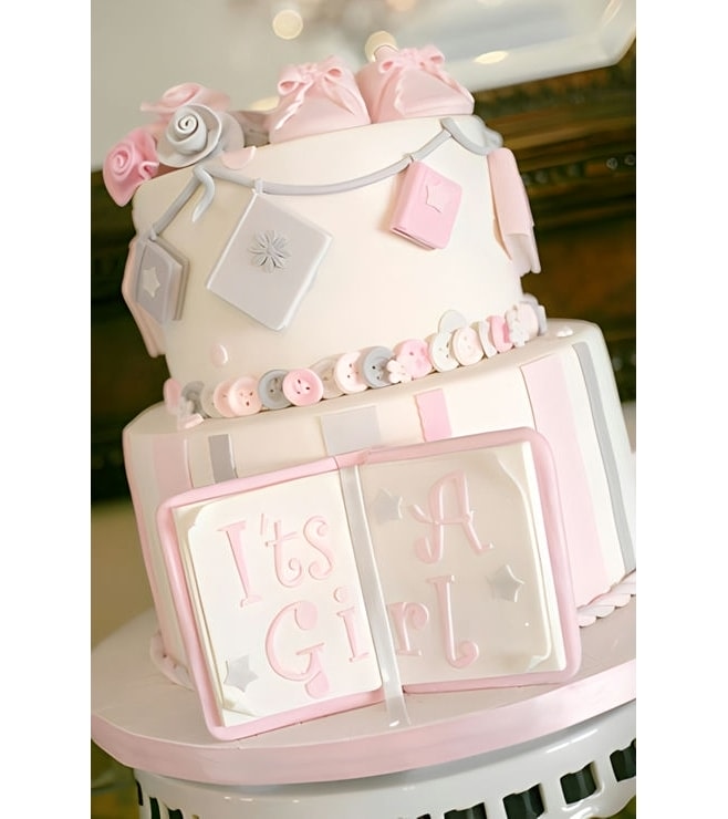 It's a Girl Open Book Ornate Cake, Baby
