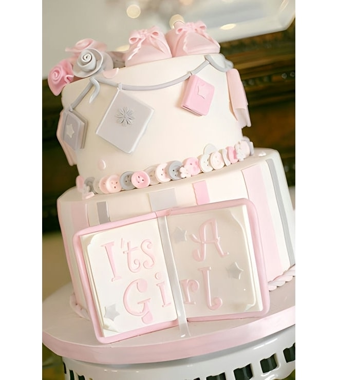 It's a Girl Open Book Ornate Cake, Baby Shower Cakes