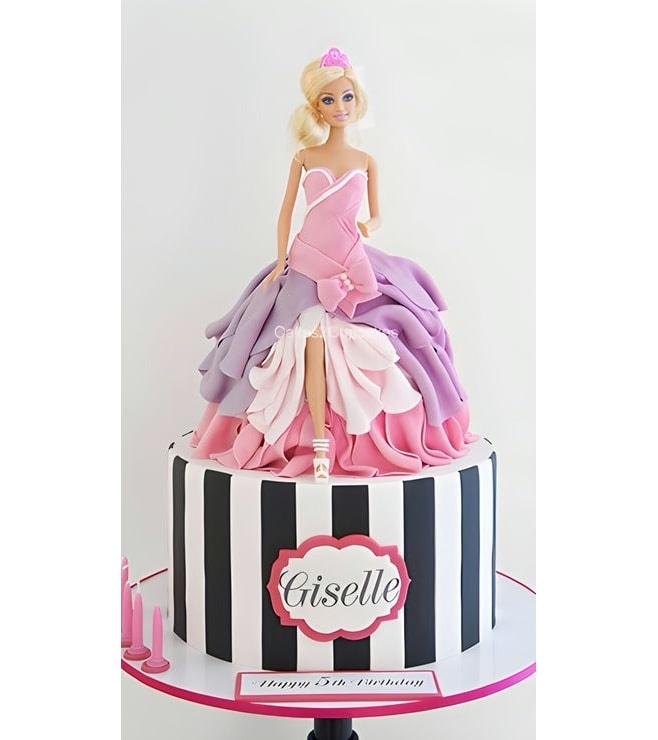 Barbie Striped Pedestal Cake