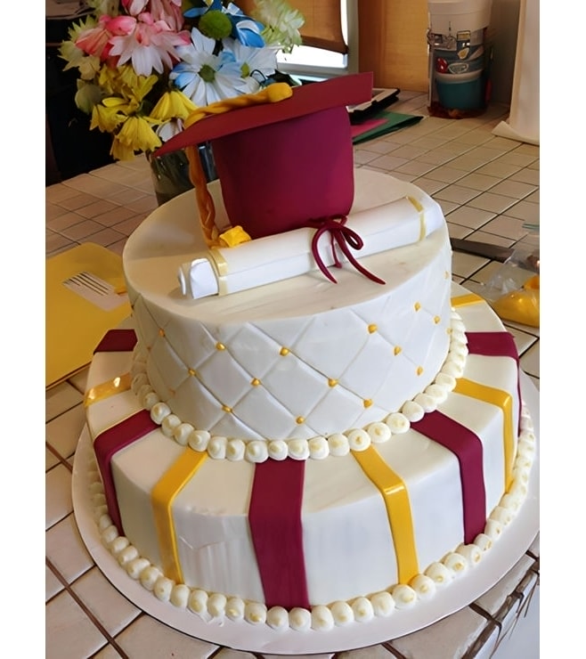 Diploma and Hat Tiered Graduation Cake