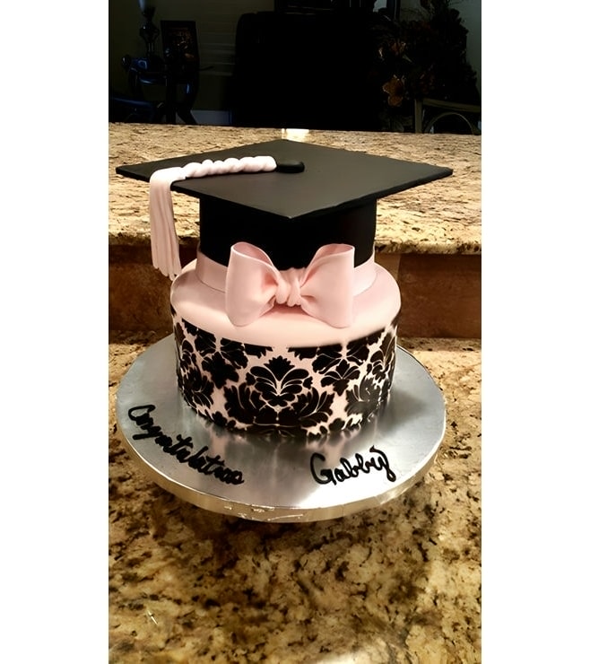 Pink Bow Graduation Hat Cake