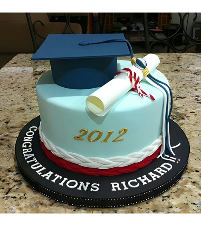 Baby Blue Cap and Diploma Graduation Cake