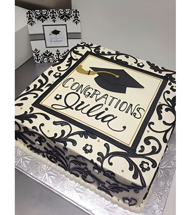 Black and White Celebration Graduation Cake, Graduation