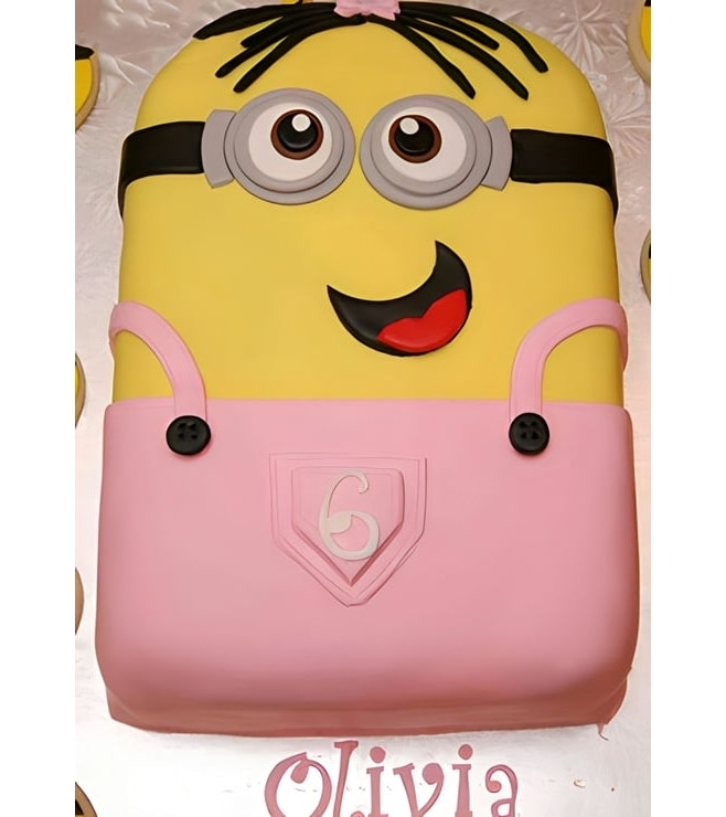 Pink Overalls Minion Birthday Cake