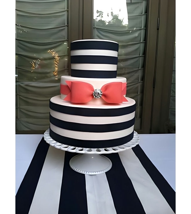 Striped Pink Bow Wedding Cake, Wedding Cakes