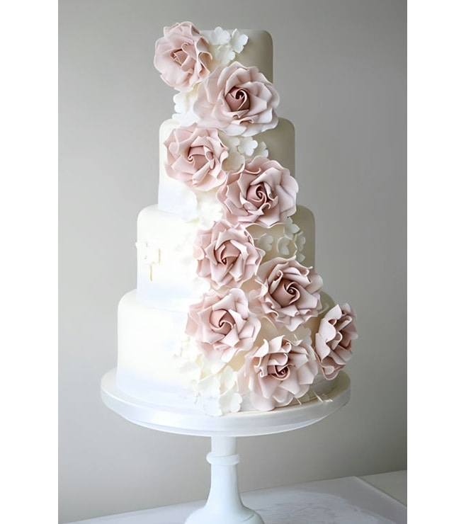 Ascending Pink Roses Wedding Cake